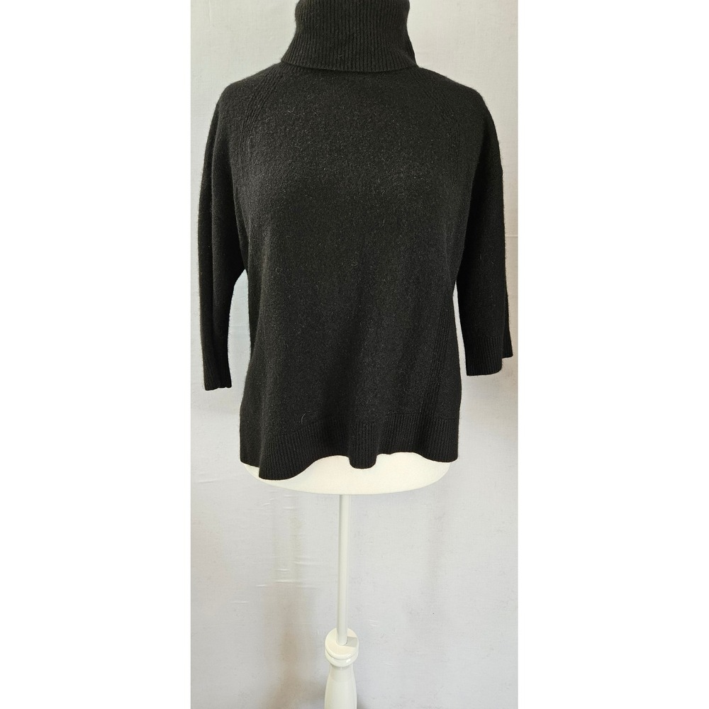 Banana Republic Merino Wool Cashmere Turtleneck Sweater Black Large High Low Hem